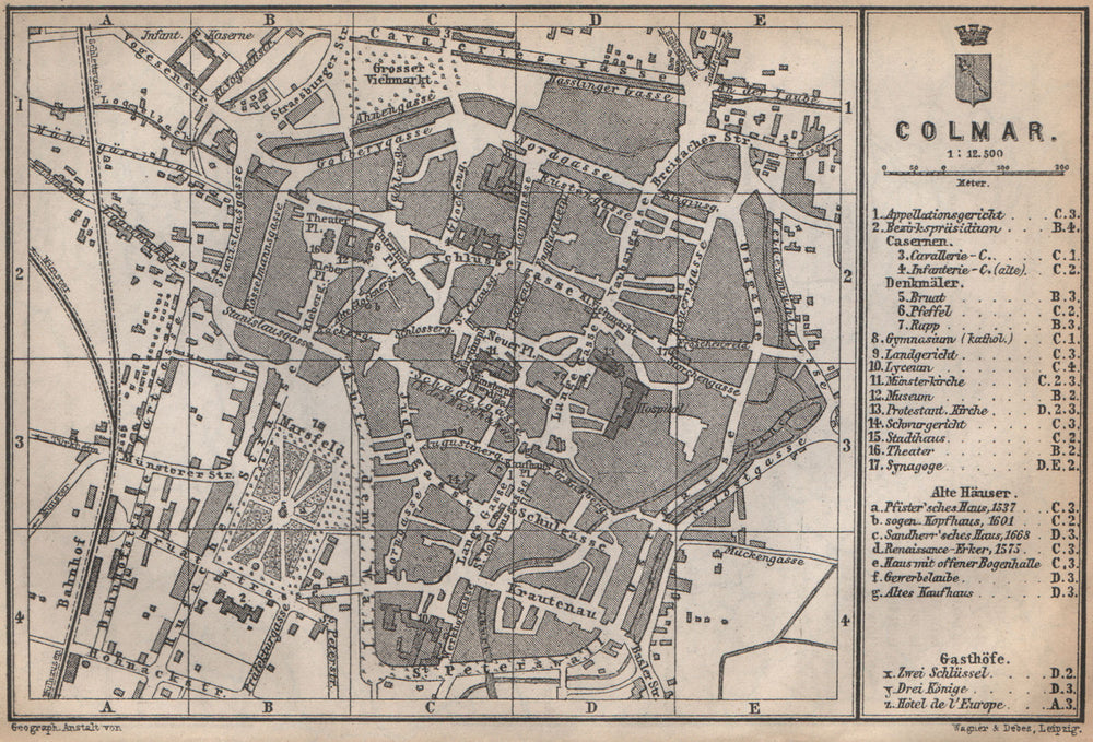 COLMAR town city plan. Haut-Rhin, Alsace, France. Kolmar Colmer carte 1896 map