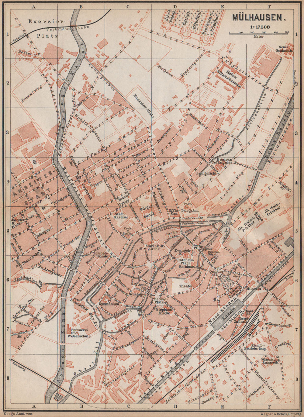 MULHOUSE (MÜLHAUSEN MILHÜSA MILHÜSE) town city plan. Bas-Rhin, Alsace 1896 map