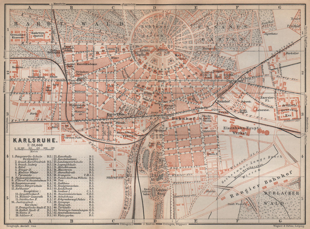 KARLSRUHE antique town city stadtplan. Baden-Württemberg karte 1896 old map