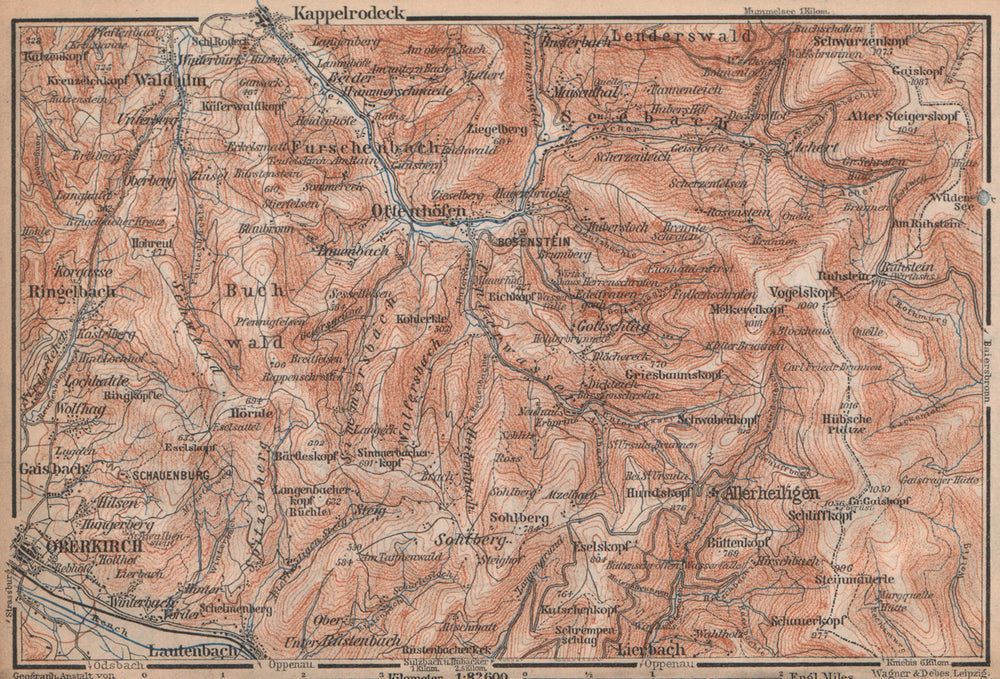 SCHWARZWALD. BLACK FOREST. Oberkirch Ottenhöfen Kloster Allerheiligen 1896 map