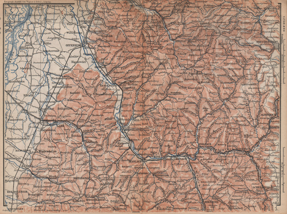MITTEL SCHWARZWALD. CENTRAL BLACK FOREST. Offenburg Wolfach Schramberg 1896 map