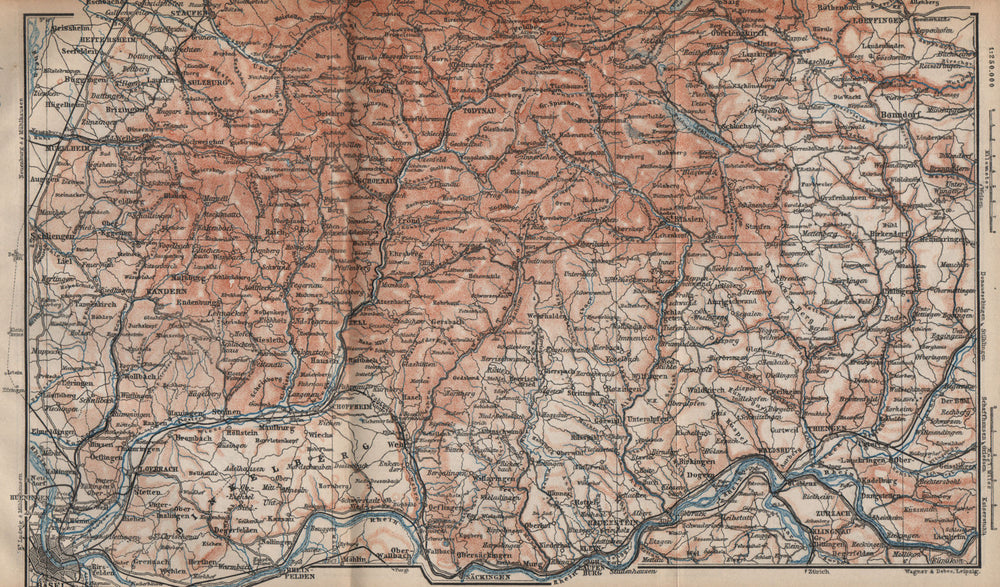 SÜDSCHWARDWALD. BLACK FOREST SOUTHERN VALLEYS. Basel Lörrach Schopfheim 1896 map