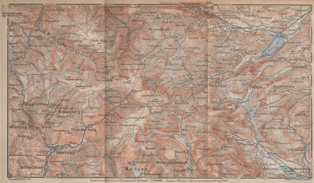 SCHWARZWALD. BLACK FOREST. FELDBERG Todtnauberg Bisten Hintzarten Moor 1896 map