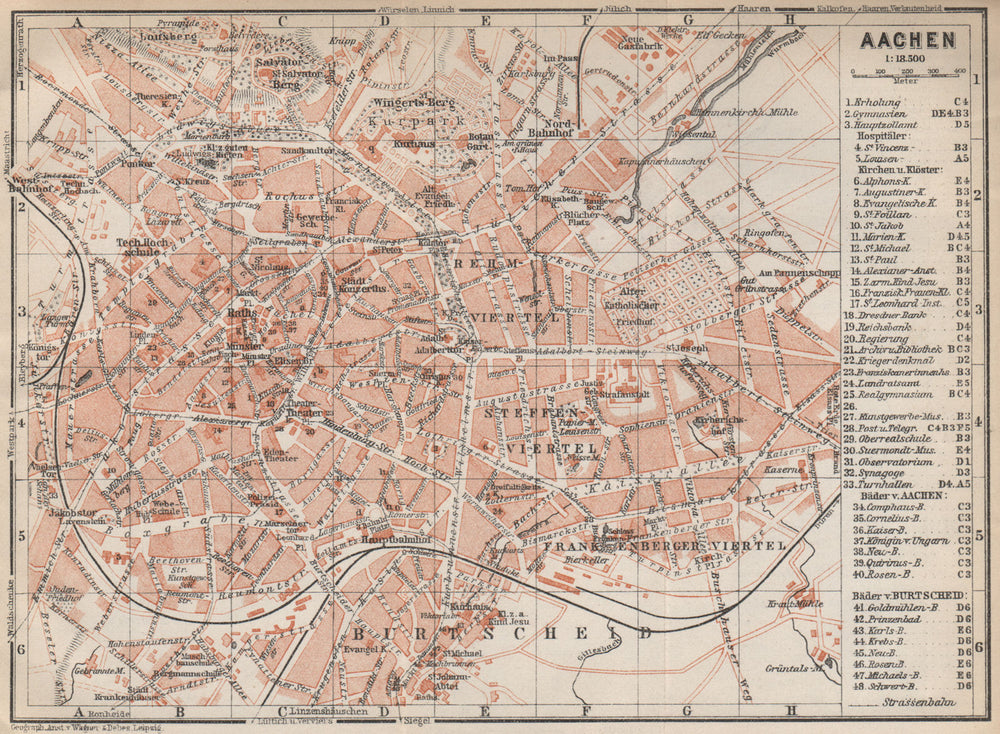 AACHEN town city stadtplan. Northrhine-Westfalia. Aix-la-Chapelle 1926 old map