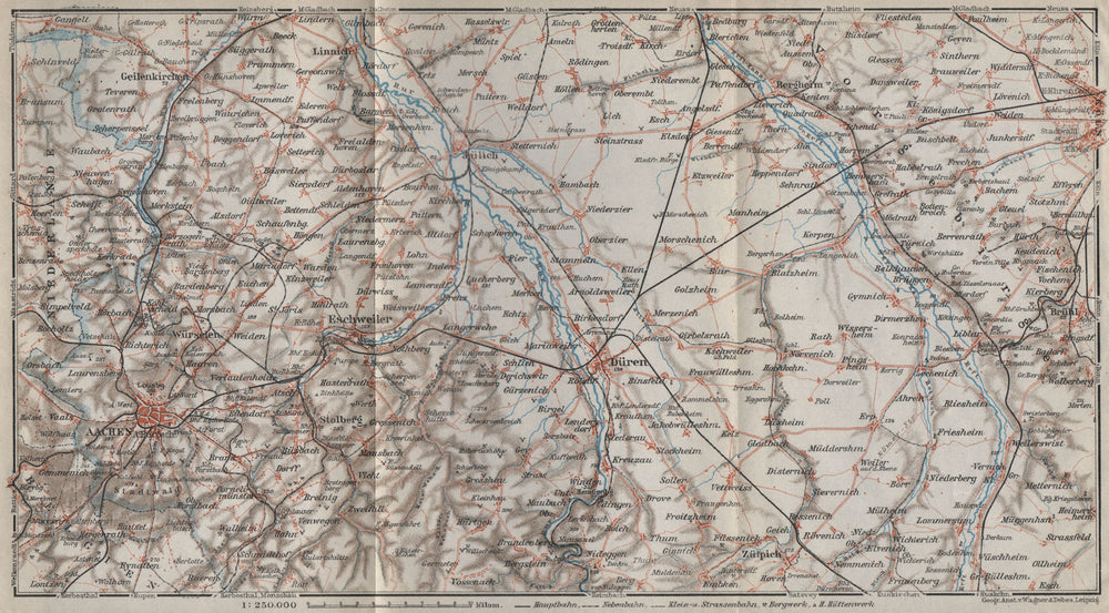 AACHEN DÜREN RHEIN-ERFT-KREIS KÖLN Rur Northrhine-Westfalia Eisenbahn 1926 map