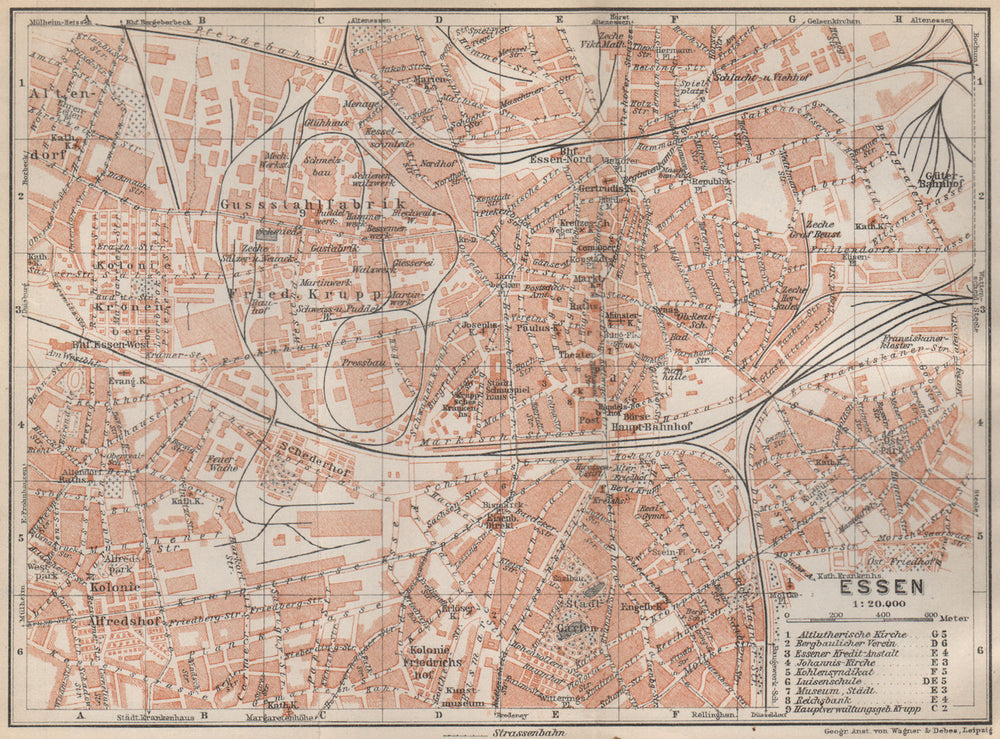 ESSEN vintage town city stadtplan. Northrhine-Westfalia karte 1926 old map