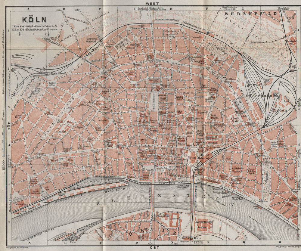 KÖLN (COLOGNE) town city stadtplan. Northrhine-Westfalia. Koln karte 1926 map
