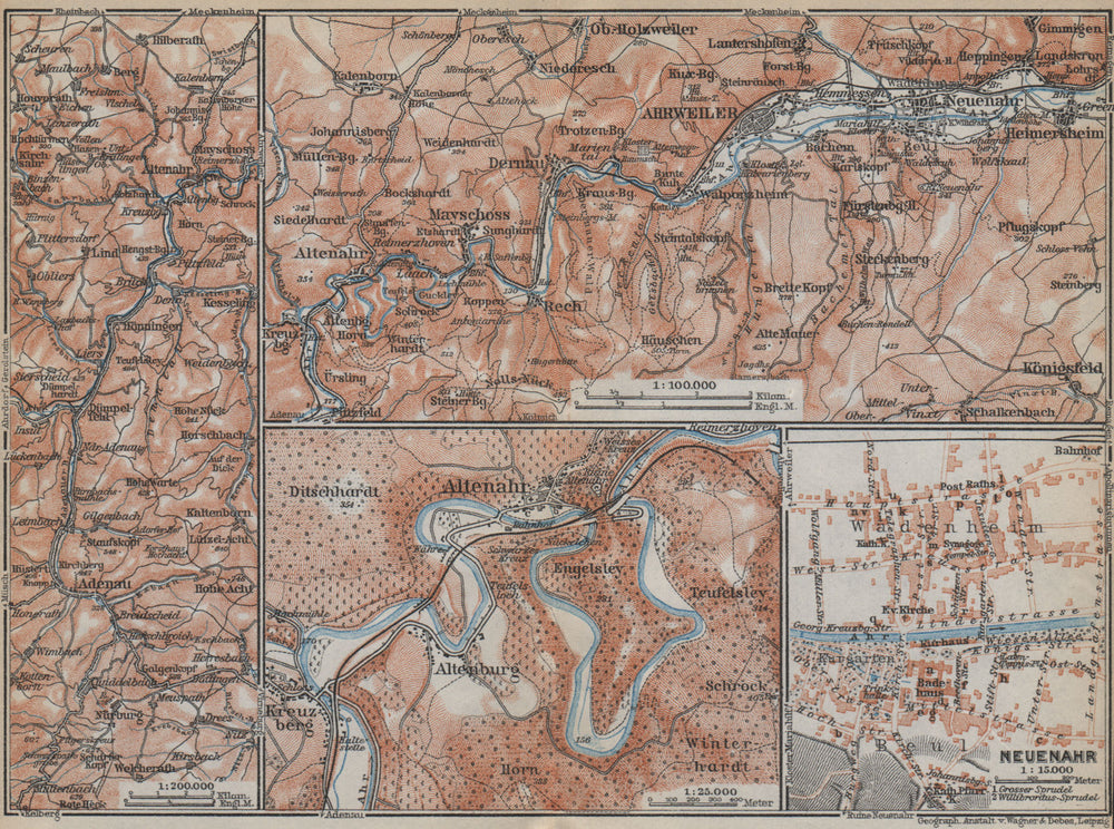 AHRTAL. NEUENAHR town city stadtplan. Adenauer Bach. Altenahr Ahrweiler 1926 map