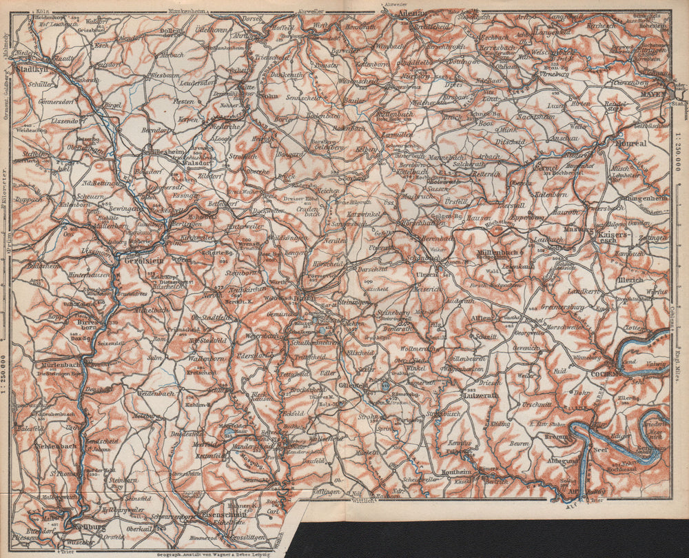 VULKANEIFEL. THE VOLCANIC EIFEL topo-map. Gerolstein. Germany karte 1926