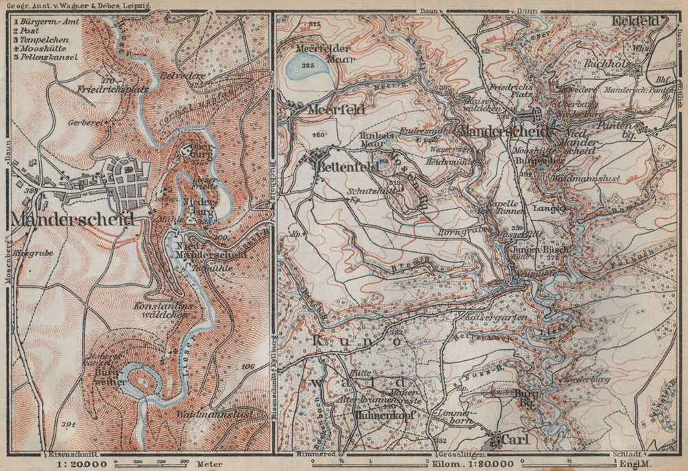 MANDERSCHEID umgebung. Meerfelder Maar Bettenfeld Rhineland-Palatinate 1926 map