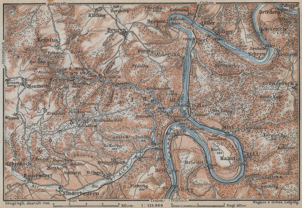 MOSEL. Zeller Hamm. Alf Kondelwald Moselle Eifel. Rhineland-Palatinate 1926 map