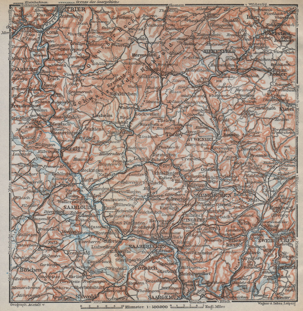 SAAR SARRE RIVER VALLEY. Trier Saarbruckem Saarlouis Saarburg karte 1926 map