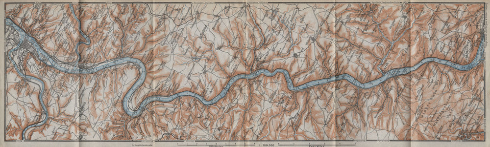 RHINE/RHEIN. KOBLENZ-BINGEN Oberes Mittelrheintal Rhine Gorge topo-map 1926