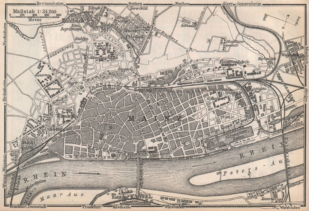 MAINZ environs umgebung. Mayence. Rhineland-Palatinate.Deutschland 1926 map