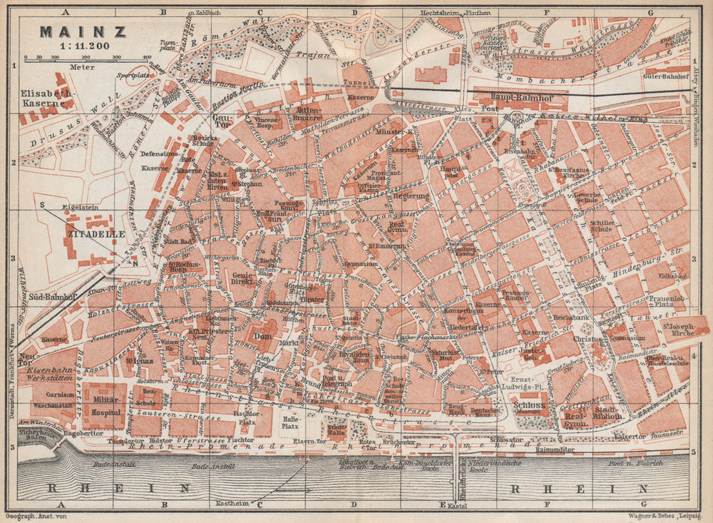 MAINZ vintage town city stadtplan. Rhineland-Palatinate. Mayence karte 1926 map