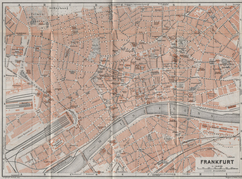FRANKFURT AM MAIN vintage town city stadtplan. Hessen karte. BAEDEKER 1926 map