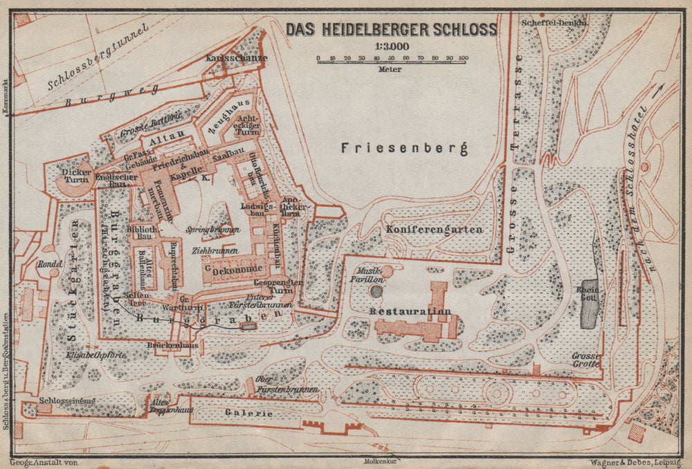 HEIDELBERGER SCHLOSS Castle. Ground plan. Baden-Württemberg karte 1926 old map