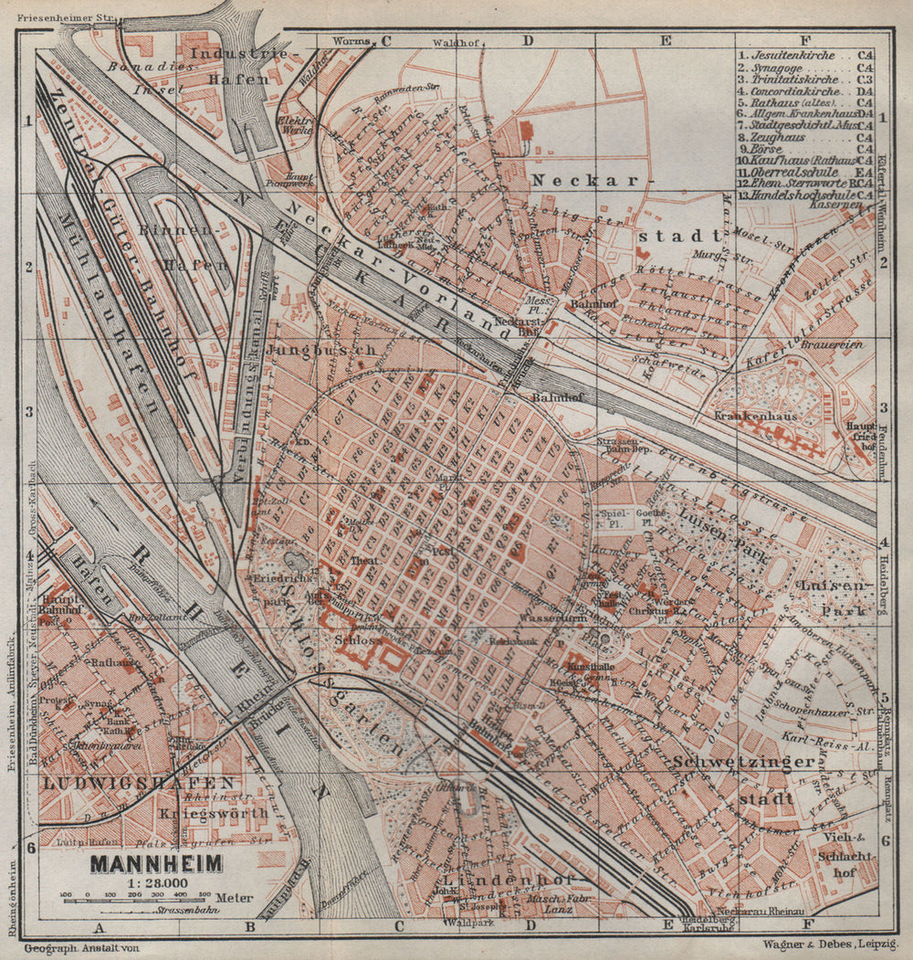 MANNHEIM vintage town city stadtplan. Baden-Württemberg karte 1926 old map