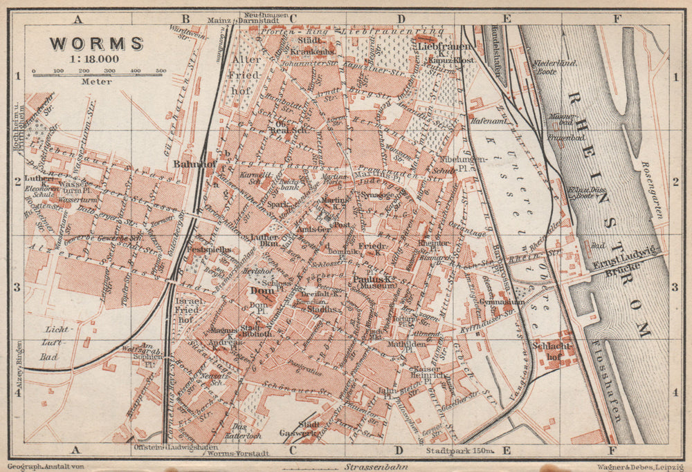 WORMS town city stadtplan. Rhineland-Palatinate, Deutschland karte 1926 map