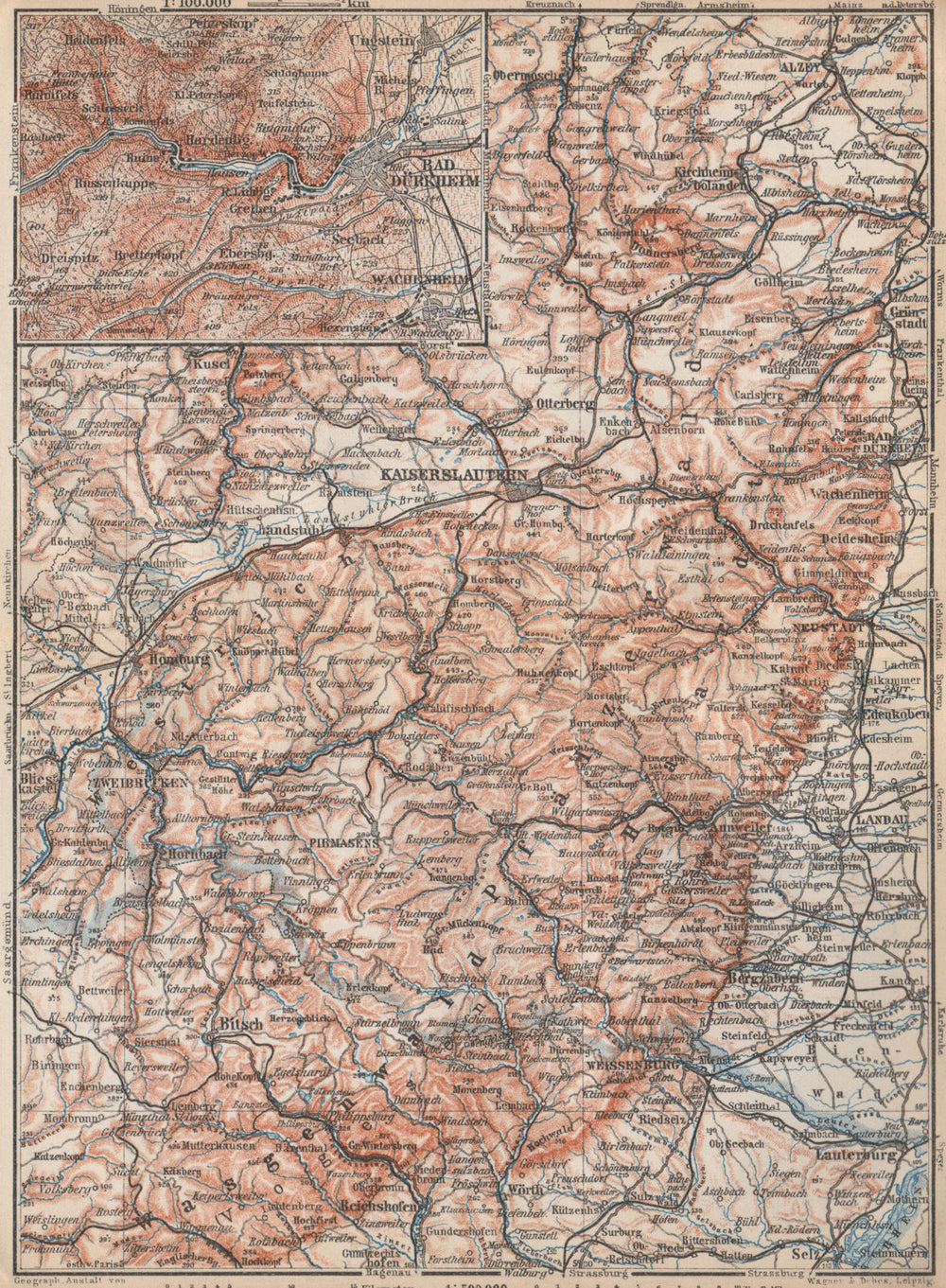 PFÄLZERWALD. PALATINATE FOREST. Rheinpfalz. Kaiserslautern Weissenburg 1926 map