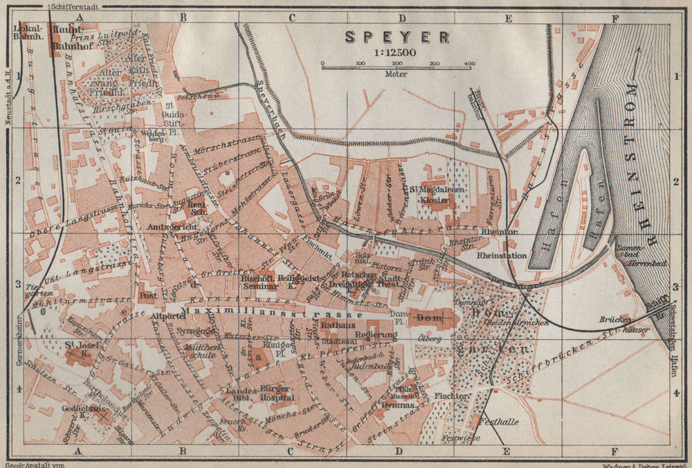 SPEYER town city stadtplan. Rhineland-Palatinate, Deutschland. Spires 1926 map