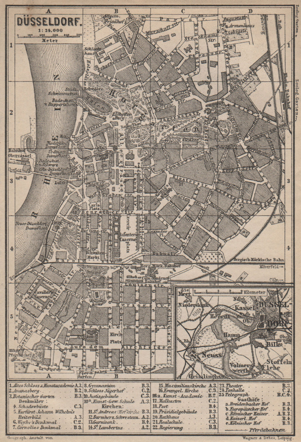 DÜSSELDORF town city stadtplan. Northrhine-Westfalia. Dusseldorf karte 1889 map