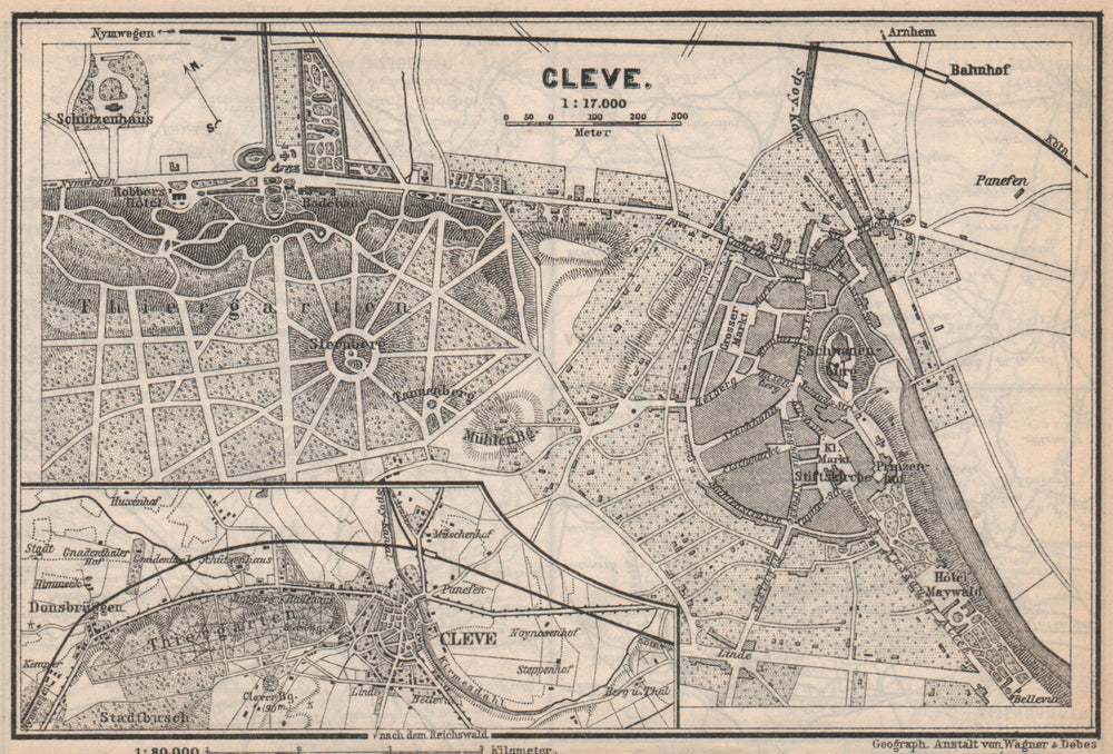 KLEVE (CLEVES, KLEEF, KLEFF) town city stadtplan. Northrhine-Westfalia 1889 map