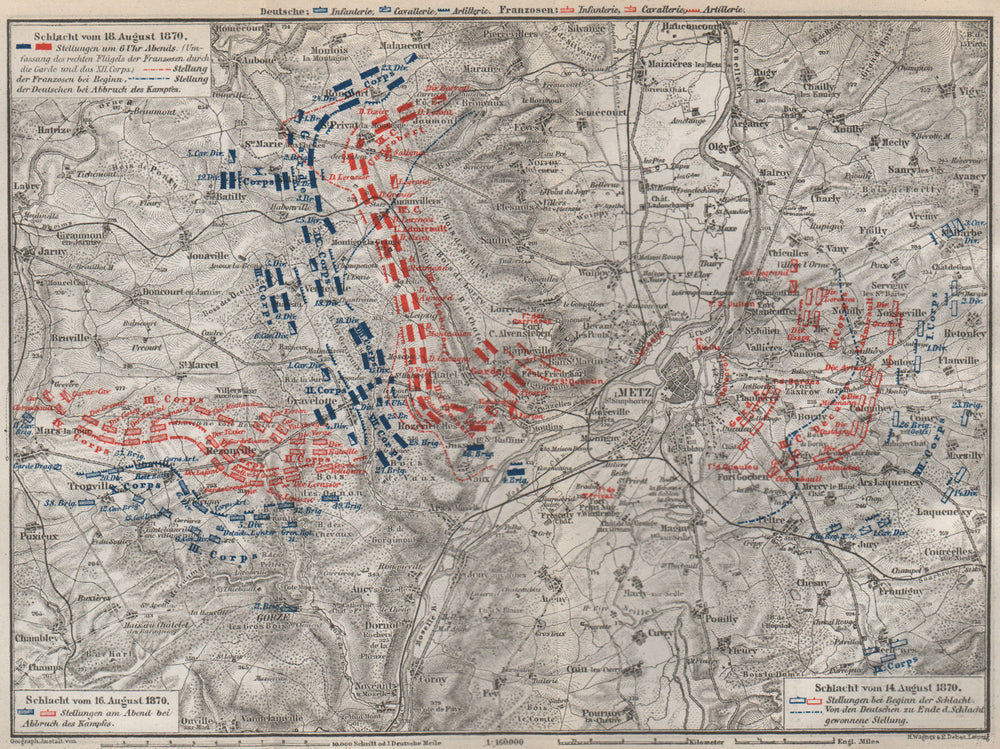 FRANCO-PRUSSIAN WAR. Battle of Mars-La-Tour Borny–Colombey 1870 Metz 1889 map