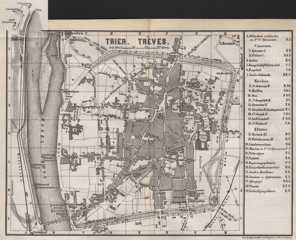 TRIER town city stadtplan. Rhineland-Palatinate. Trèves Treves karte 1889 map
