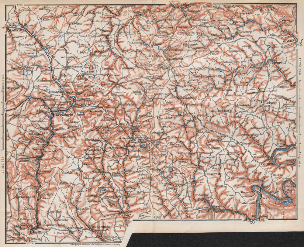 VULKANEIFEL. THE VOLCANIC EIFEL topo-map. Gerolstein. Germany karte 1889