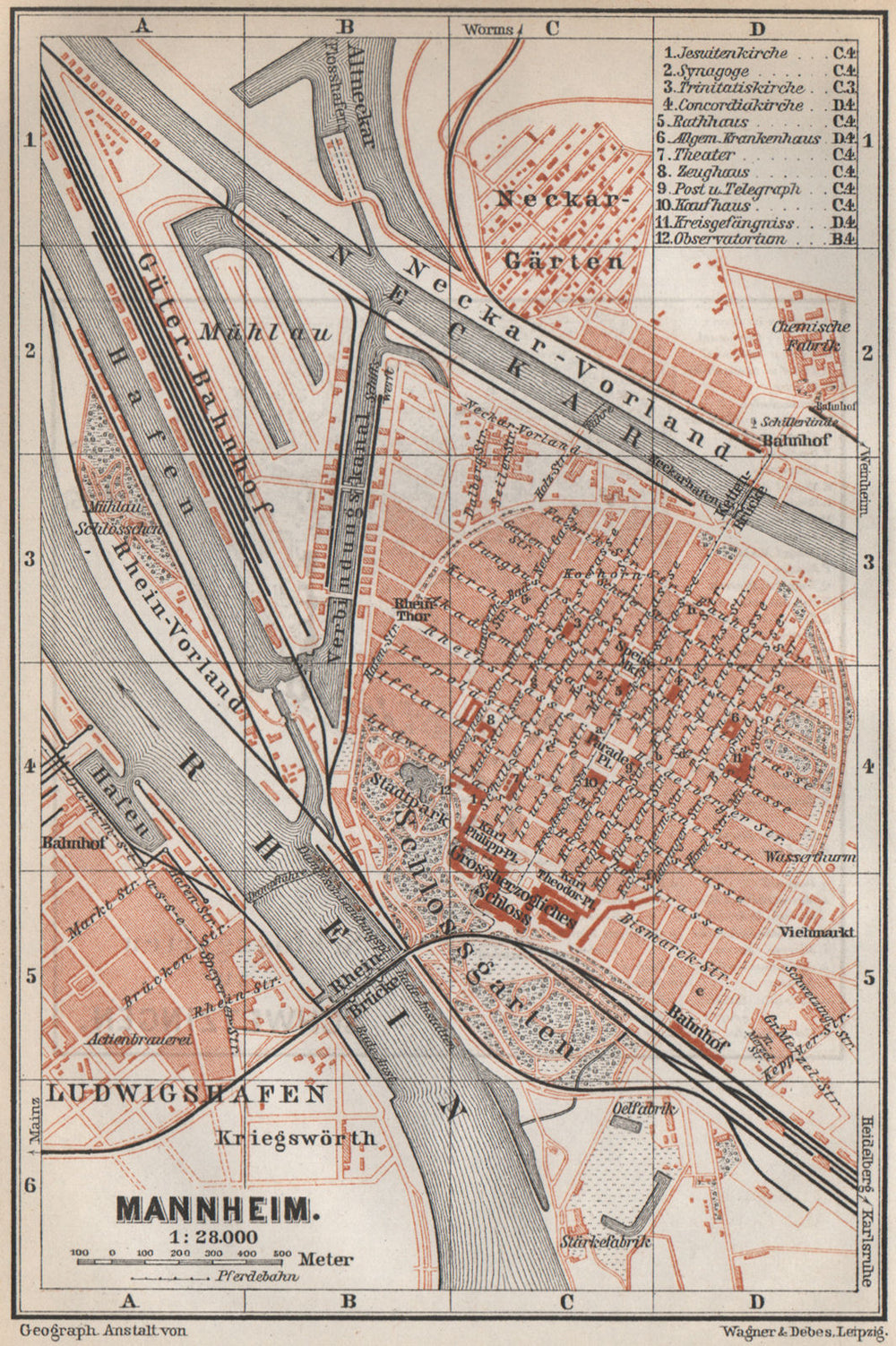 MANNHEIM antique town city stadtplan. Baden-Württemberg karte 1889 old map