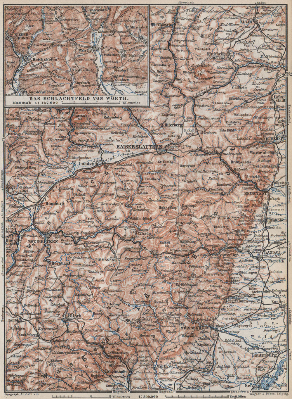 PFÄLZERWALD. PALATINATE FOREST. Rheinpfalz. Kaiserslautern Weissenburg 1889 map
