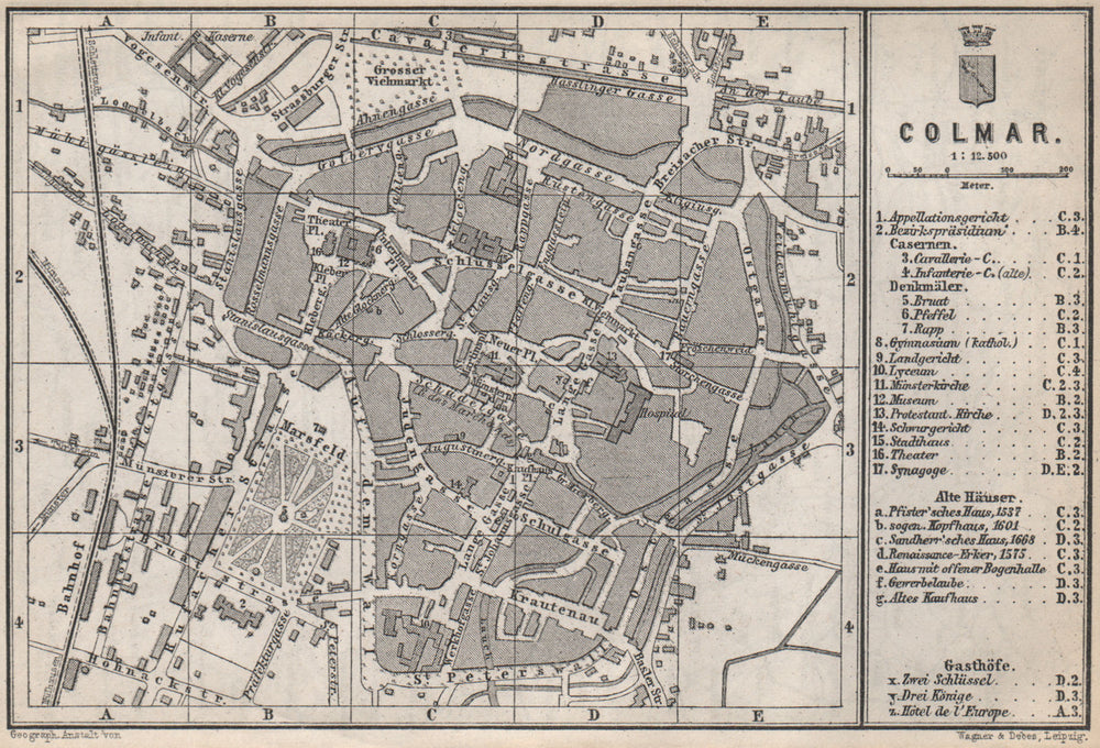 COLMAR town city plan. Haut-Rhin, Alsace, France. Kolmar Colmer carte 1889 map