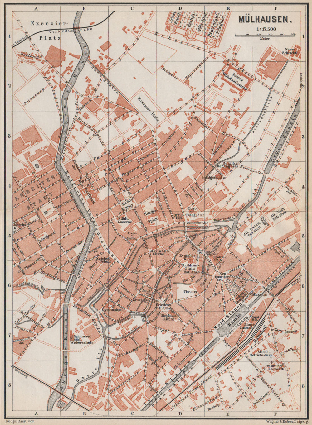 MULHOUSE (MÜLHAUSEN MILHÜSA MILHÜSE) town city plan. Bas-Rhin, Alsace 1889 map
