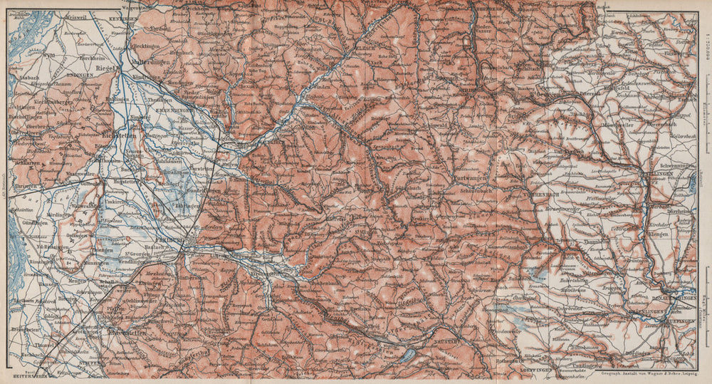 SÜDSCHWARZWALD. SOUTHERN BLACK FOREST. Freiburg Villingen. Germany 1889 map