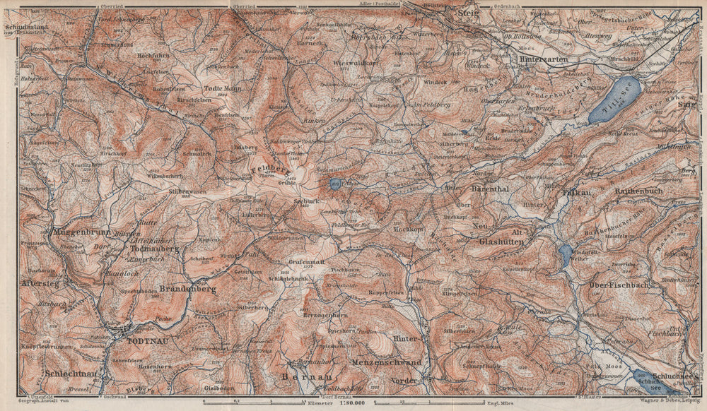 SCHWARZWALD. BLACK FOREST. FELDBERG Todtnauberg Bisten Hintzarten Moor 1889 map