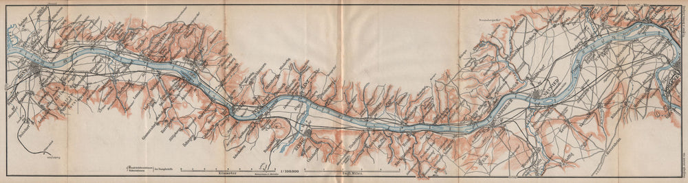 RHINE/RHEIN. Bonn-Bad Godesberg-Remagen-Andernach-Neuwied-Koblenz 1892 old map