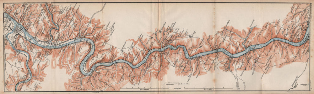 RHINE/RHEIN. KOBLENZ-BINGEN Oberes Mittelrheintal Rhine Gorge topo-map 1892