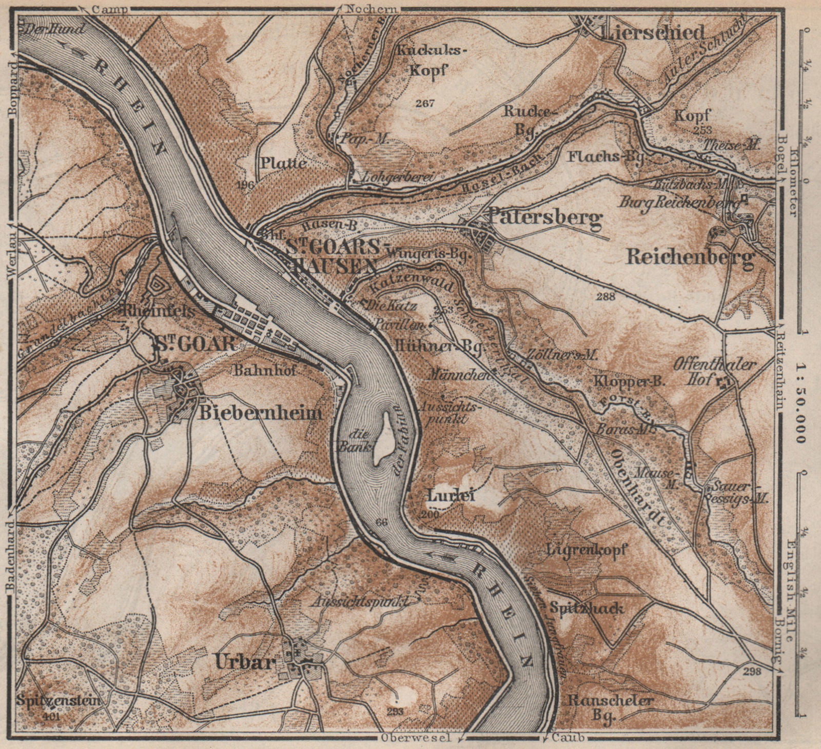SANKT GOAR ST GOARSHAUSEN Oberes Mittelrheintal Rhine Gorge karte SMALL ...