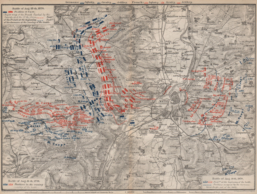 FRANCO-PRUSSIAN WAR. Battle of Mars-La-Tour Borny–Colombey 1870 Metz 1892 map