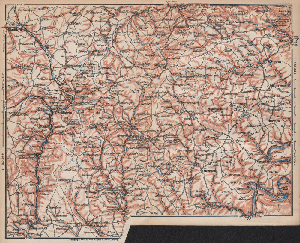 VULKANEIFEL. THE VOLCANIC EIFEL topo-map. Gerolstein. Germany karte 1892
