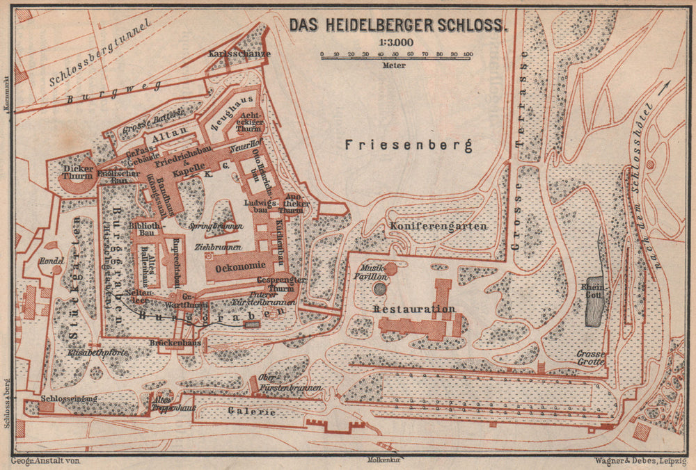 HEIDELBERGER SCHLOSS Castle. Ground plan. Baden-Württemberg karte 1892 old map