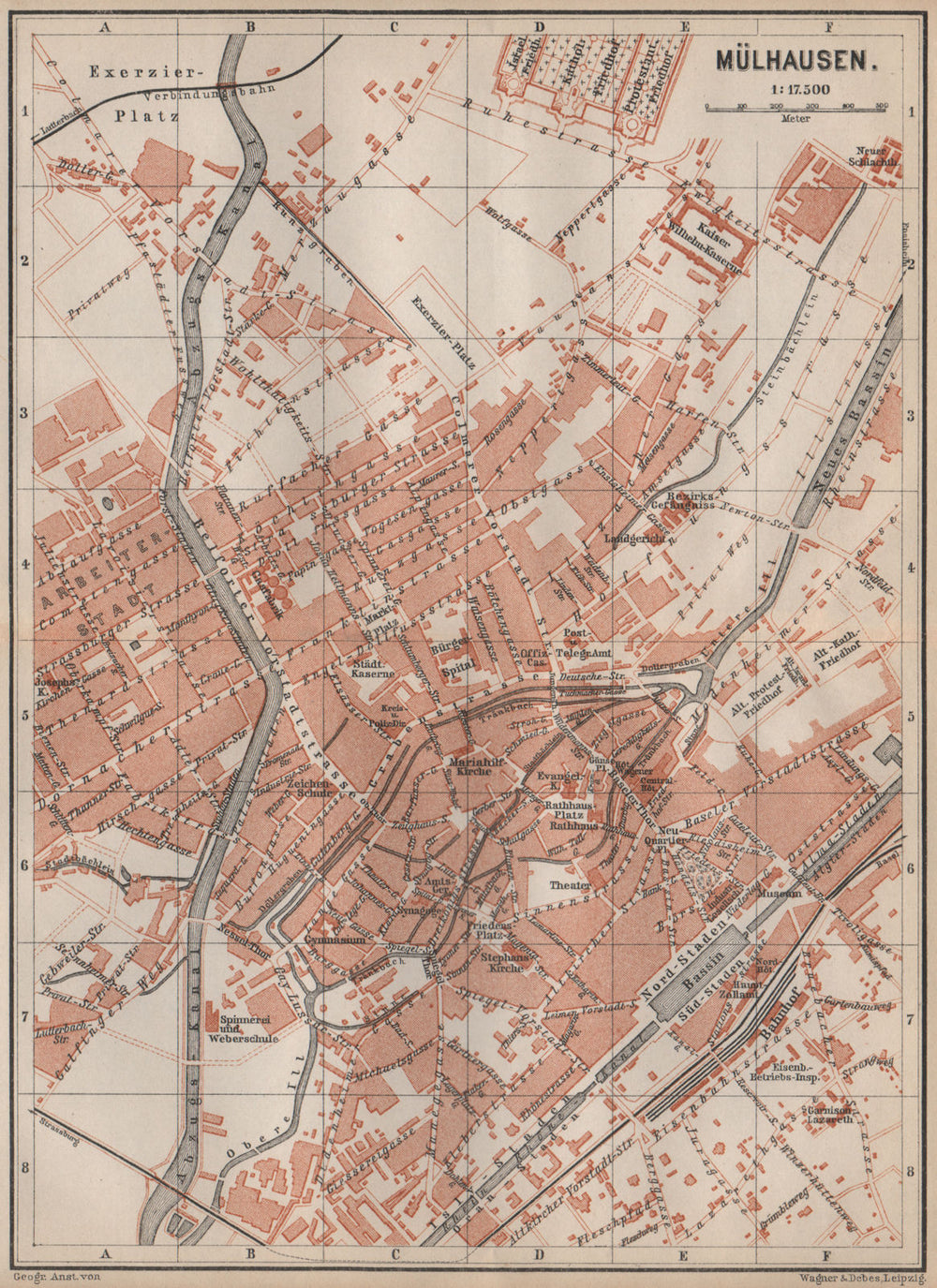 MULHOUSE (MÜLHAUSEN MILHÜSA MILHÜSE) town city plan. Bas-Rhin, Alsace 1892 map