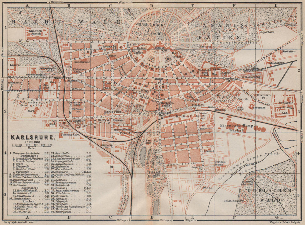 KARLSRUHE antique town city stadtplan. Baden-Württemberg karte 1892 old map