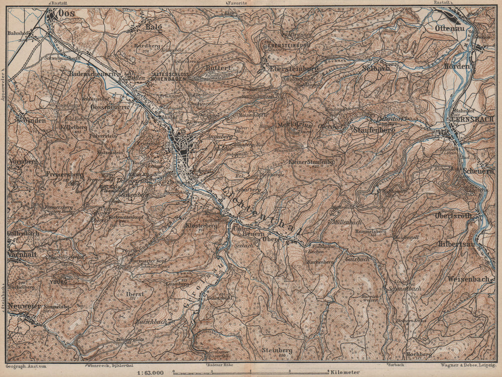 BADEN-BADEN environs umgebung. Lichtental Oos Schwarzwald Black Forest 1892 map