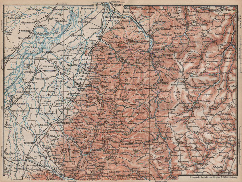 NORDSCHWARZWALD. NORTHERN BLACK FOREST. Baden-Baden Wildbad. Germany 1892 map