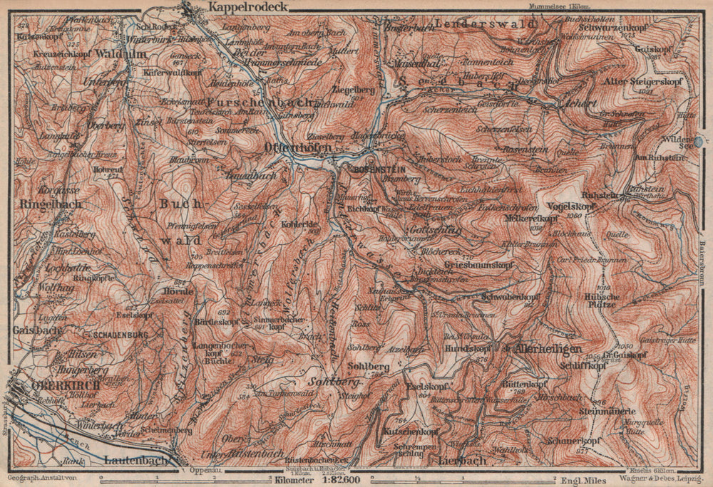 SCHWARZWALD. BLACK FOREST. Oberkirch Ottenhöfen Kloster Allerheiligen 1892 map