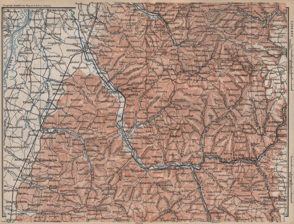 MITTEL SCHWARZWALD. CENTRAL BLACK FOREST. Offenburg Wolfach Schramberg 1892 map
