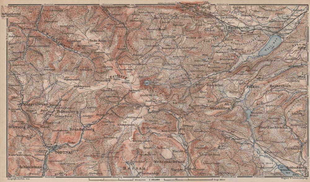 SCHWARZWALD. BLACK FOREST. FELDBERG Todtnauberg Bisten Hintzarten Moor 1892 map