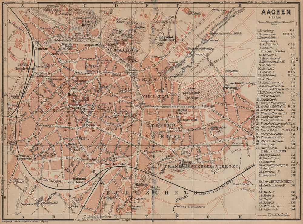 AACHEN town city stadtplan. Northrhine-Westfalia. Aix-la-Chapelle 1903 old map